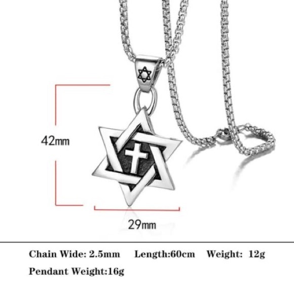 🕊Bold & Beautiful Gold Star Of David & Cross Of Christ Alpha Omega Necklace! - Picture 3 of 4